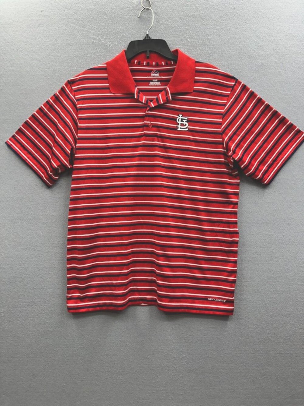 St Louis Cardinals Polo Shirt Mens Size L Majestic Red Baseball MLB Cool Base